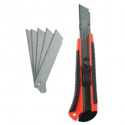 CATER CU REZERVA ROSU+Negru plastic cu sina metalica, lama 18 mm otel inoxidabil, sistem autoblocare MX1649